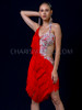 Red Floral Crystal Pattern Studded Fringe Dance Dress