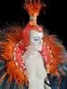 Orange Feather And Shell Beaded Headdress And Collar Set