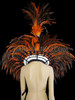 Orange Feather And Shell Beaded Headdress And Collar Set