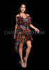Exotic Corset Style Tail Skirt Dress In Multi-Rainbow Hued Feathers