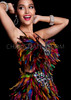 Exotic Corset Style Tail Skirt Dress In Multi-Rainbow Hued Feathers