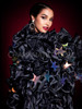 Plush Ruffle Organza Drag Queen Coat with Large Star Sequins