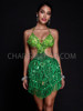 Halter-Style Sequin Latin Dance Dress with Green Fringe Skirt