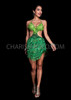 Halter-Style Sequin Latin Dance Dress with Green Fringe Skirt