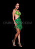 Halter-Style Sequin Latin Dance Dress with Green Fringe Skirt