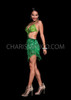 Halter-Style Sequin Latin Dance Dress with Green Fringe Skirt