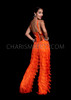 Flame Orange Sequin Top and Fringe Pants Latin and Salsa Dance Pants