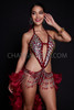 Maroon Red Sequin Salsa Dance Dress With Ruffle Tail