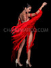Red Fire Sequin Ruffles Leotard with Feather Fringe Arm Cuff Gauntlet