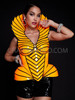 Orange Iridescent Futuristic Queen Vinyl Celestial Corset With Collar