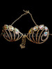 Rhinestone Embellish Iridescent Crystal Bra With Triple Drop Chain