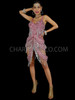 Pink Intricate Sequin Leotard Dress With Beaded Tassels