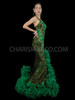 Green Sequin Gown With Crystalized Embroidered Appliques and Ruffed Organza