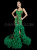 Green Sequin Gown With Crystalized Embroidered Appliques and Ruffed Organza