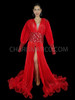 Regal Sexy Pleated Organza Red Drag Queen Coat With Sequins
