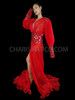 Regal Sexy Pleated Organza Red Drag Queen Coat With Sequins
