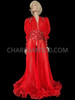 Regal Sexy Pleated Organza Red Drag Queen Coat With Sequins