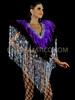 Exotic Purple And Silver Sequin Fringe Feather Collar