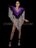 Exotic Purple And Silver Sequin Fringe Feather Collar