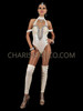 Elegant White Sequin Leotard With Off Shoulder Straps and Matching Leg Warmers