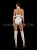 Elegant White Sequin Leotard With Off Shoulder Straps and Matching Leg Warmers
