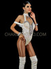 Elegant White Sequin Leotard With Off Shoulder Straps and Matching Leg Warmers