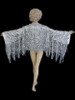 Sparkly Silver Sequin Fringe Waist Length Diva Dance Jacket