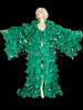 Green Ruffle Organza Drag Queen Coat with Silver Trim