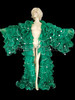 Green Ruffle Organza Drag Queen Coat with Silver Trim