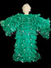 Green Ruffle Organza Drag Queen Coat with Silver Trim