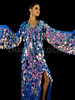 Full Length Iridescent Blue Diamond Shaped Sequin Pageant Gown