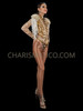 Gold Nude Sequin Leotard With Beaded Fringe Shoulder