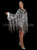 Shiny Silver and Black Sequin Fringe Long Sleeve Dress
