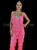 Latin Dance Inspired Pink Fabulous Fringe Pants With Rainbow Sequin Trim