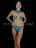 Nude Illusion Brilliant Blue Sequin Accented Dance Bodystocking