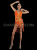 Outstanding Orange Halter Top Leotard with Jumbo 3D Sequin and Sequin Fringe Embellishments