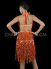Outstanding Orange Halter Top Leotard with Jumbo 3D Sequin and Sequin Fringe Embellishments