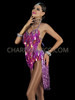 Potently Purple Halter Top Leotard with Jumbo Teardrop Sequin and Sequin Fringe Tailback Skirt
