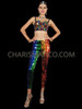 Sexy Rainbow Mirrored Sequin Bra and Matching Sequin Pants Set