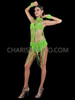 Neon Green Sexy Pearl Beaded  Bra And Skirt Set
