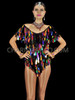 Colorful Teardrop Shaped Sequin Leotard With Short Sleeves