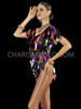 Colorful Teardrop Shaped Sequin Leotard With Short Sleeves