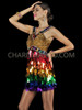 Elaborate V Neck Rainbow Pride LGBT Sequin Dance Dress