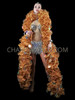 Plush Golden Ruffled Organza Drag Queen Cabaret Boa With XXL Sequin