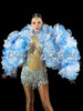 Blue White Celestial Ruffled Organza Drag Queen Cabaret Boa with Large Star Sequin