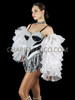Black and Silver Sequin and Fringe Showgirl Leotard With Ruffle Organza Sleeves Set
