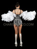 Black and Silver Sequin and Fringe Showgirl Leotard With Ruffle Organza Sleeves Set