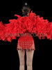 Sparkling Red Sequin Leotard with  Matching Organza Ruffle Bolero Sleeve Set