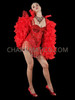 Sparkling Red Sequin Leotard with  Matching Organza Ruffle Bolero Sleeve Set