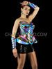 Blue and Gold Iridescent Futuristic Queen Vinyl Celestial Corset and Matching Arm Guards